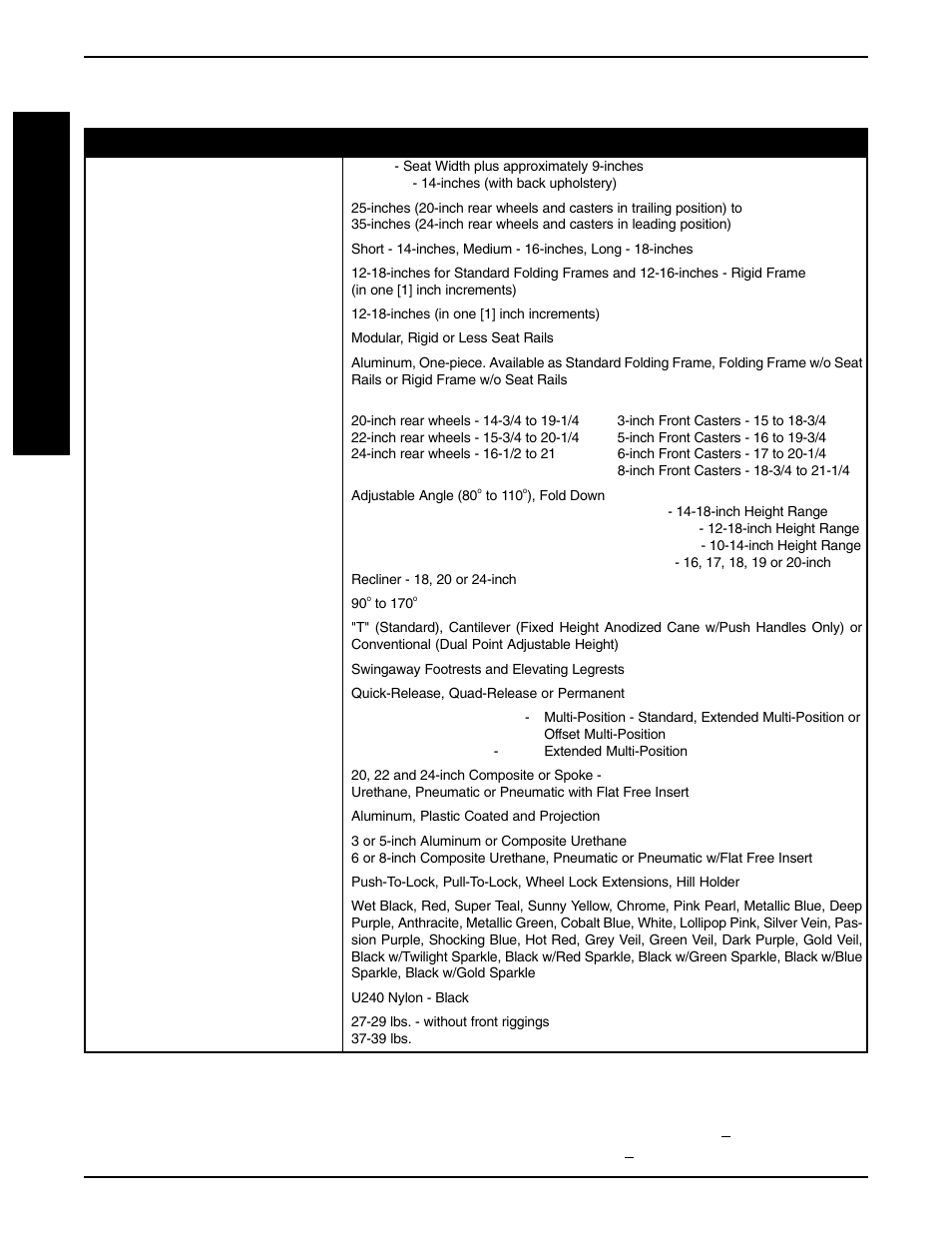 Specifications | Invacare Allegro 1061057 User Manual | Page 12 / 72