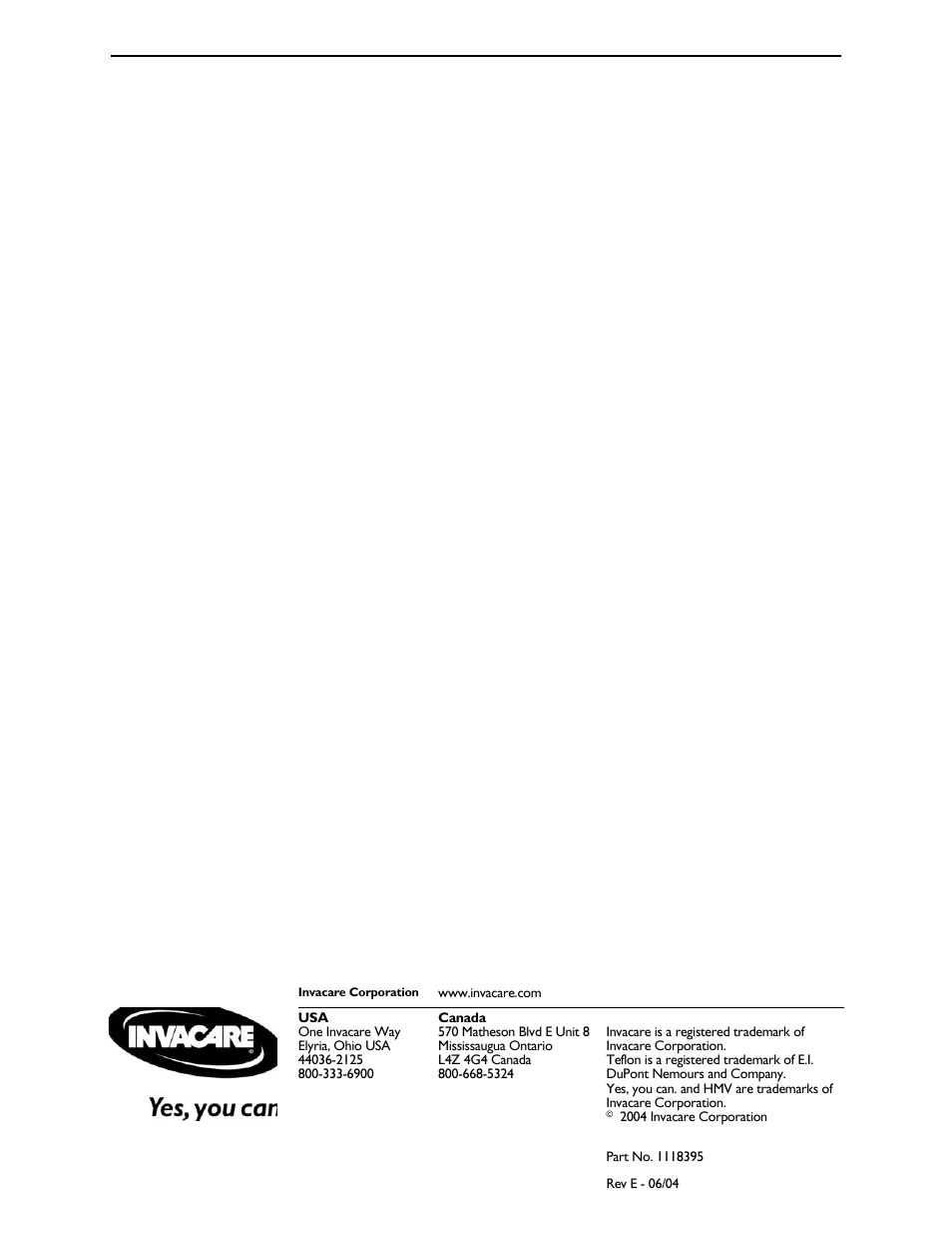 Part no. 1118395 | Invacare HMV Highly 300 User Manual | Page 72 / 72