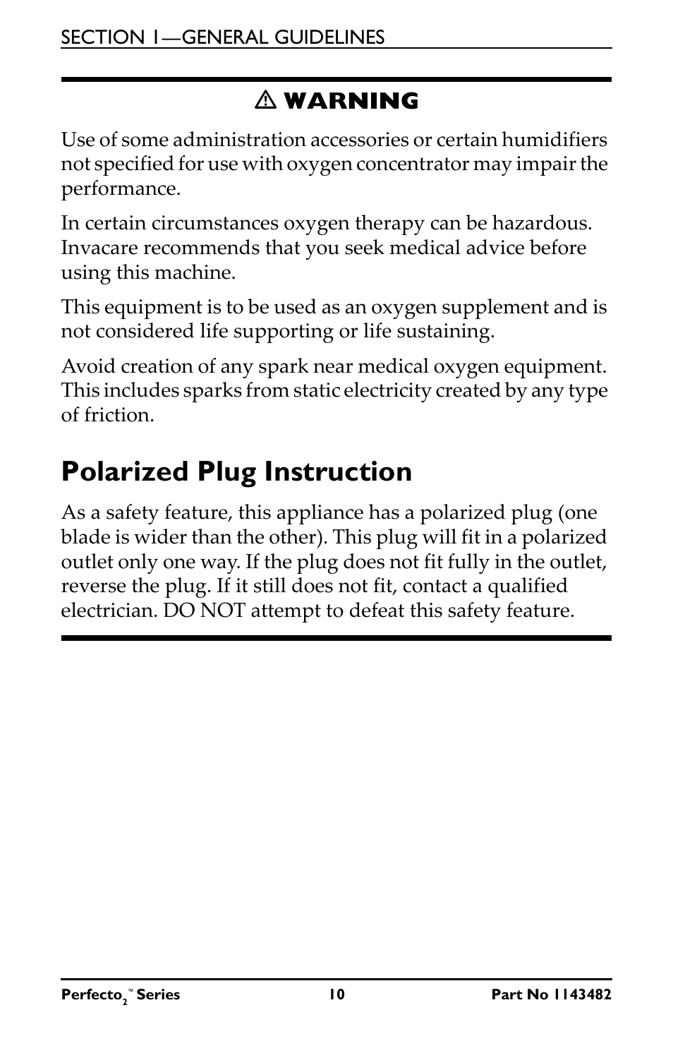 Polarized plug instruction, Ƽ warning | Invacare IRC5P User Manual | Page 10 / 32