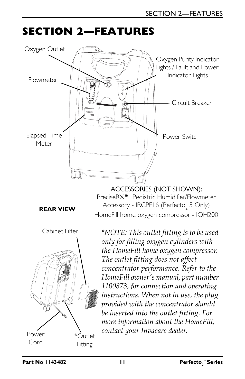 Section 2- features, Oxygen outlet, Section 2—features | Invacare IRC5P User Manual | Page 11 / 32