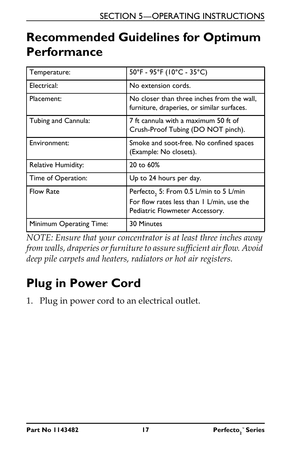 Recommended guidelines for optimum performance, Plug in power cord, Plug in power cord to an electrical outlet | Invacare IRC5P User Manual | Page 17 / 32