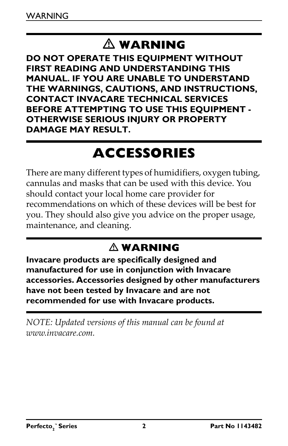 M warning, Accessories, Warning | Ƽ warning | Invacare IRC5P User Manual | Page 2 / 32