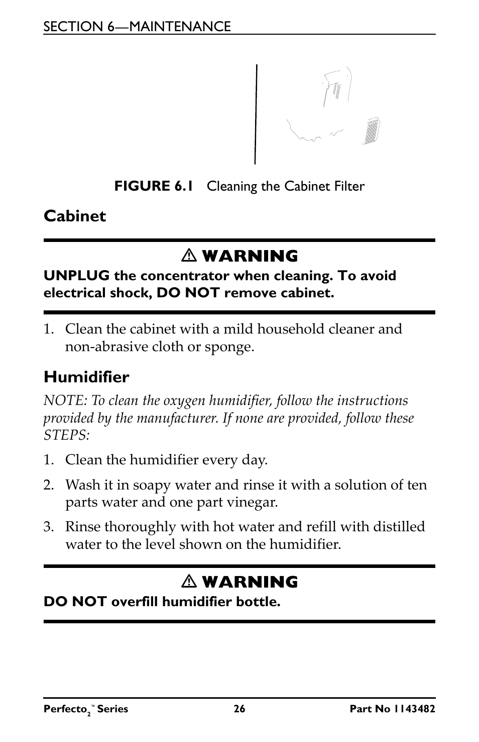 Cabinet ƽ warning, Humidifier, Ƽ warning | Invacare IRC5P User Manual | Page 26 / 32
