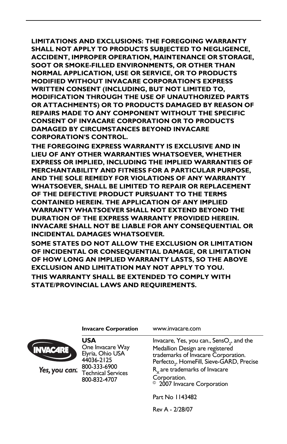 Part no 1143482 | Invacare IRC5P User Manual | Page 32 / 32