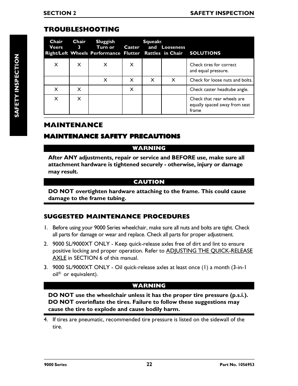 Troubleshooting maintenance | Invacare 9000 XT User Manual | Page 22 / 60