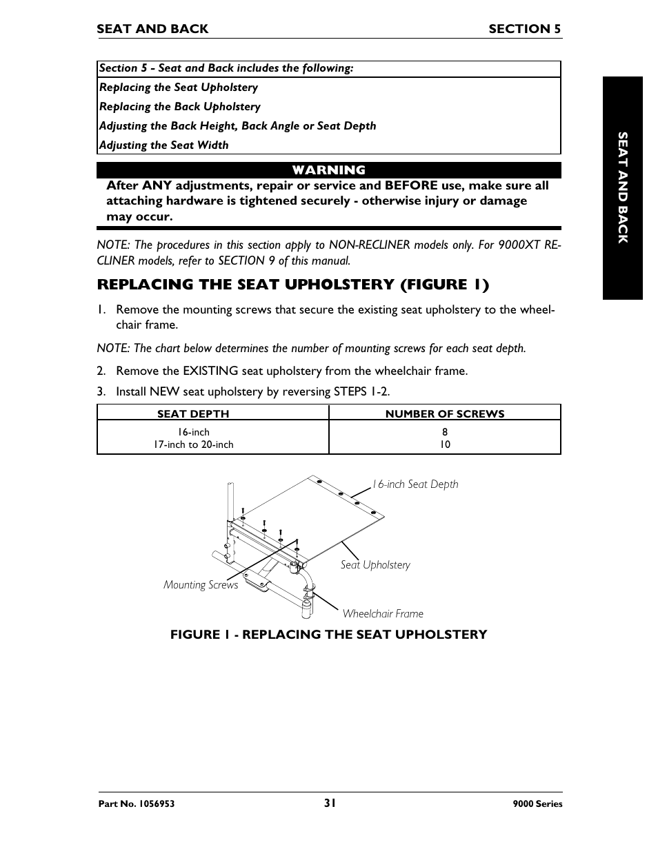 Replacing the seat upholstery (figure 1) | Invacare 9000 XT User Manual | Page 31 / 60