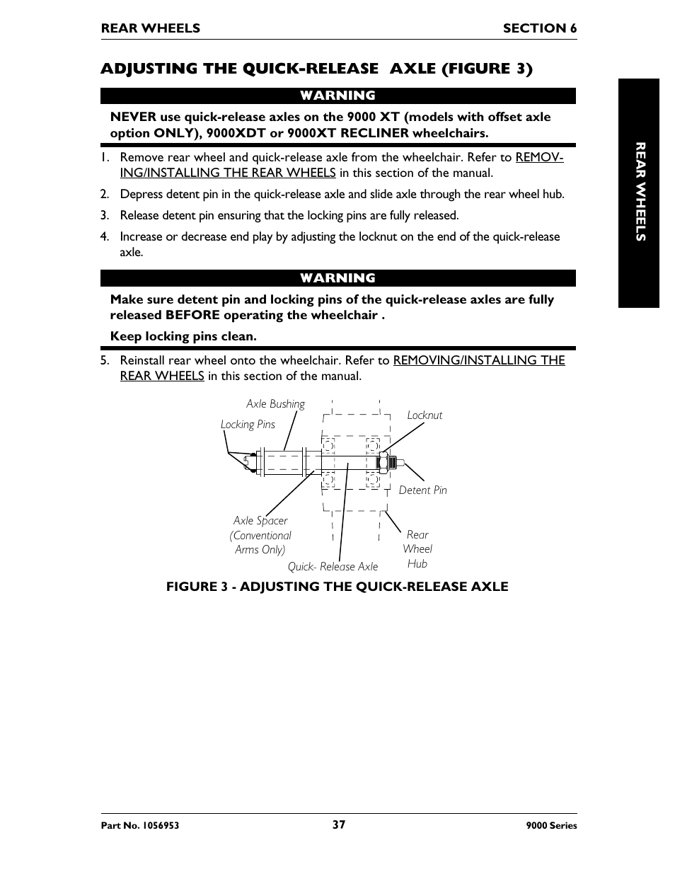 Adjusting the quick-release axle (figure 3) | Invacare 9000 XT User Manual | Page 37 / 60