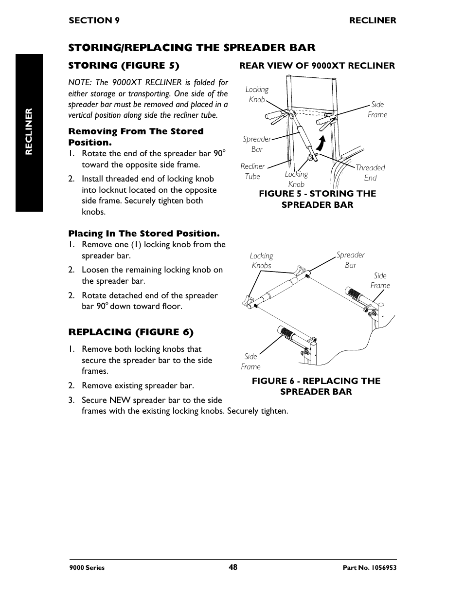 Storing/replacing the spreader bar | Invacare 9000 XT User Manual | Page 48 / 60