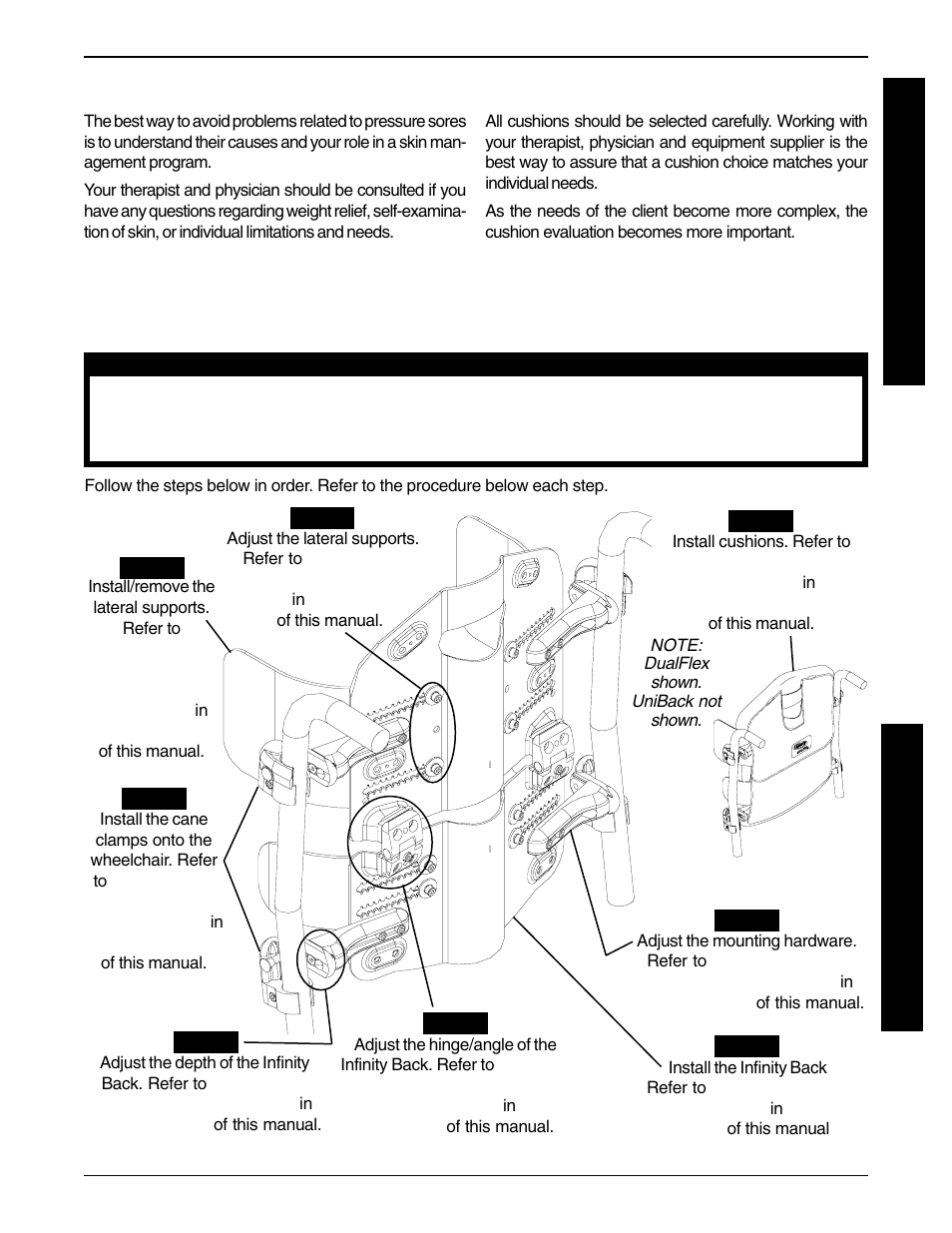 Important information, Installation/adjustment overview, Installation/adjustment overview (figure 1) | Invacare Infinity Back Support User Manual | Page 5 / 16