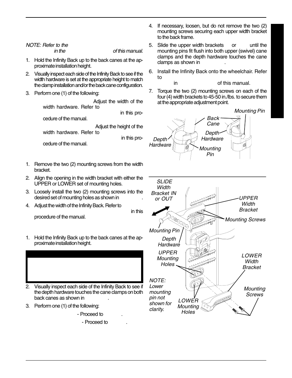 Adjusting the mounting hardware (figure 3) | Invacare Infinity Back Support User Manual | Page 9 / 16