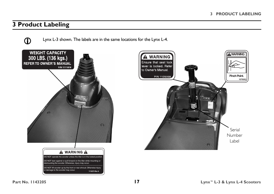 3 product labeling, Serial number label | Invacare Lynx L-4 User Manual | Page 17 / 56