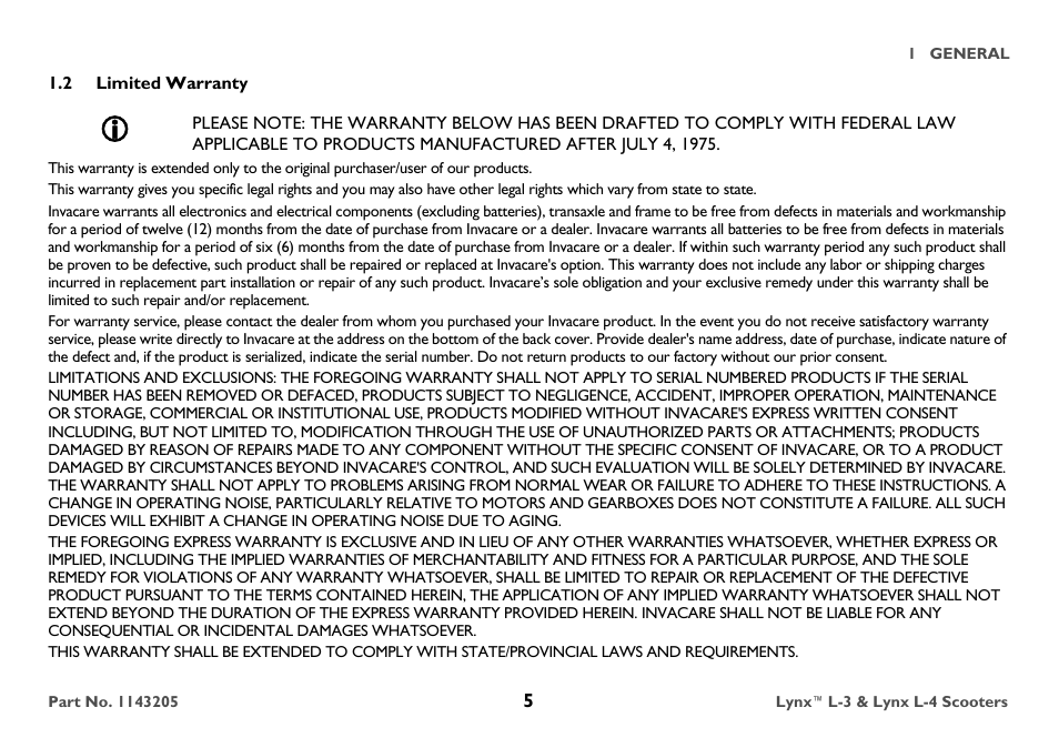2 limited warranty | Invacare Lynx L-4 User Manual | Page 5 / 56