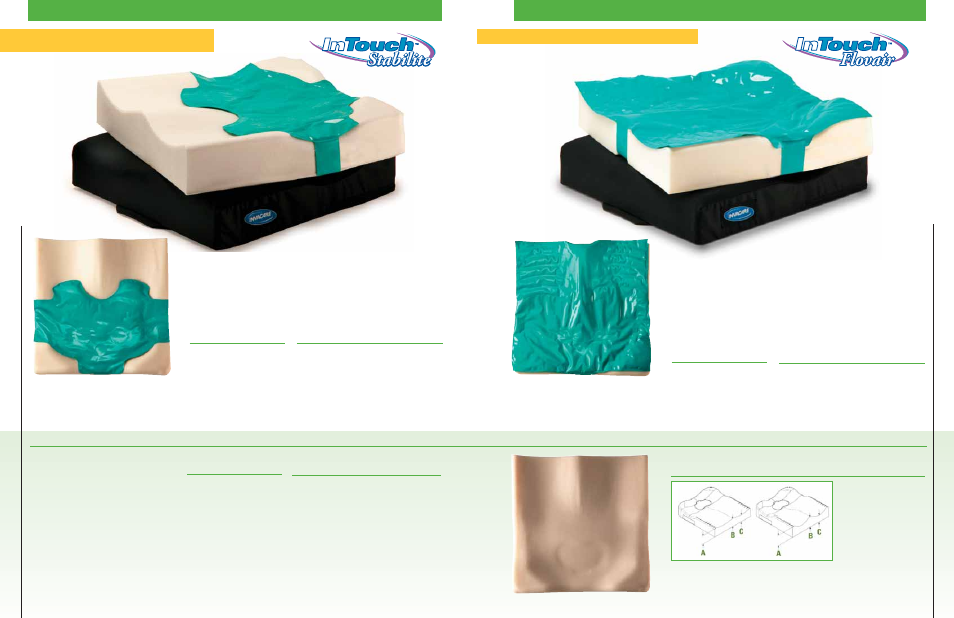 Flovair, Invacare, Cushions | Intouch, Stabilite, E2605, Stable + light, Fluid over air, Positioning support base, Maximize surface area | Invacare ITSG User Manual | Page 5 / 8