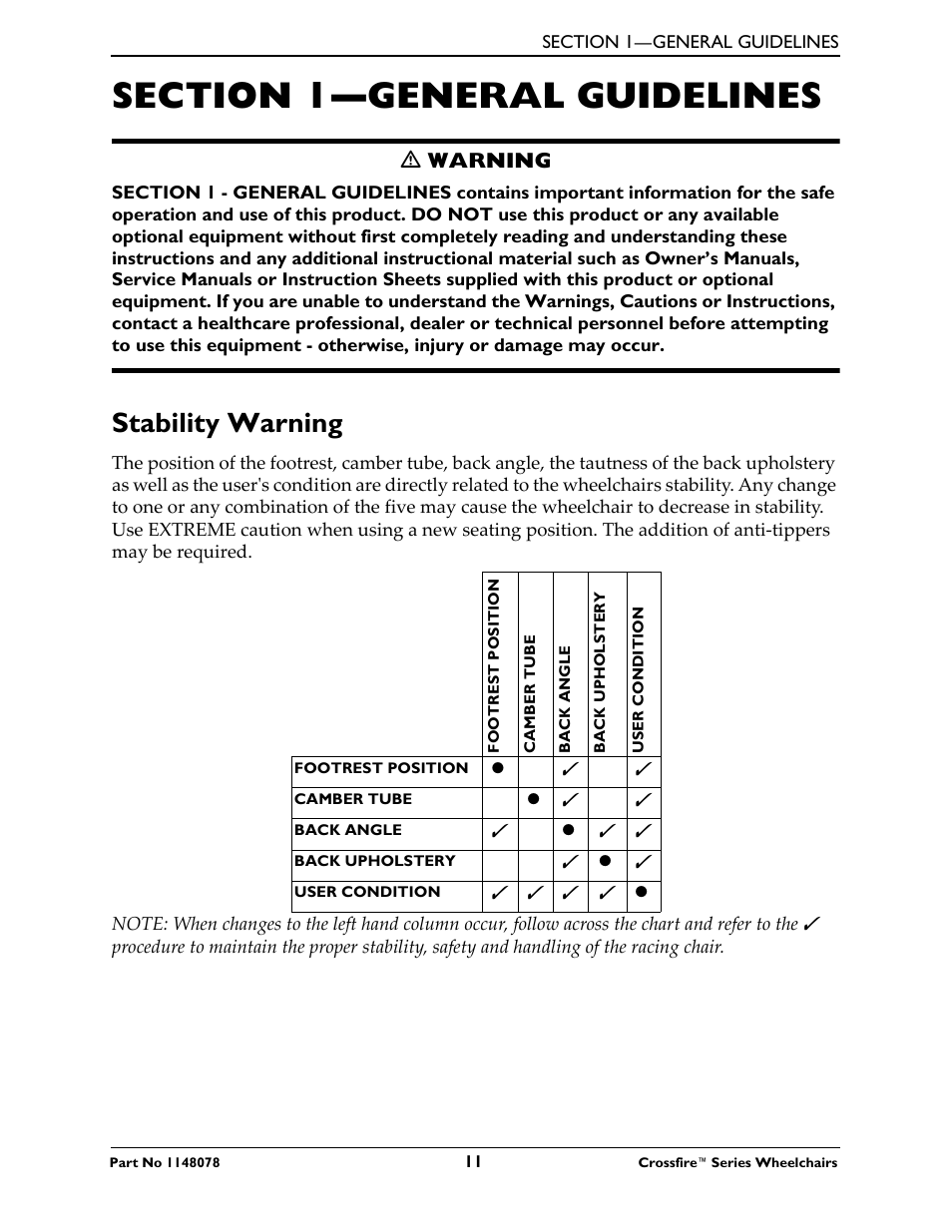 Stability warning, Ƽ warning | Invacare CROSSFIRE T6 User Manual | Page 11 / 60