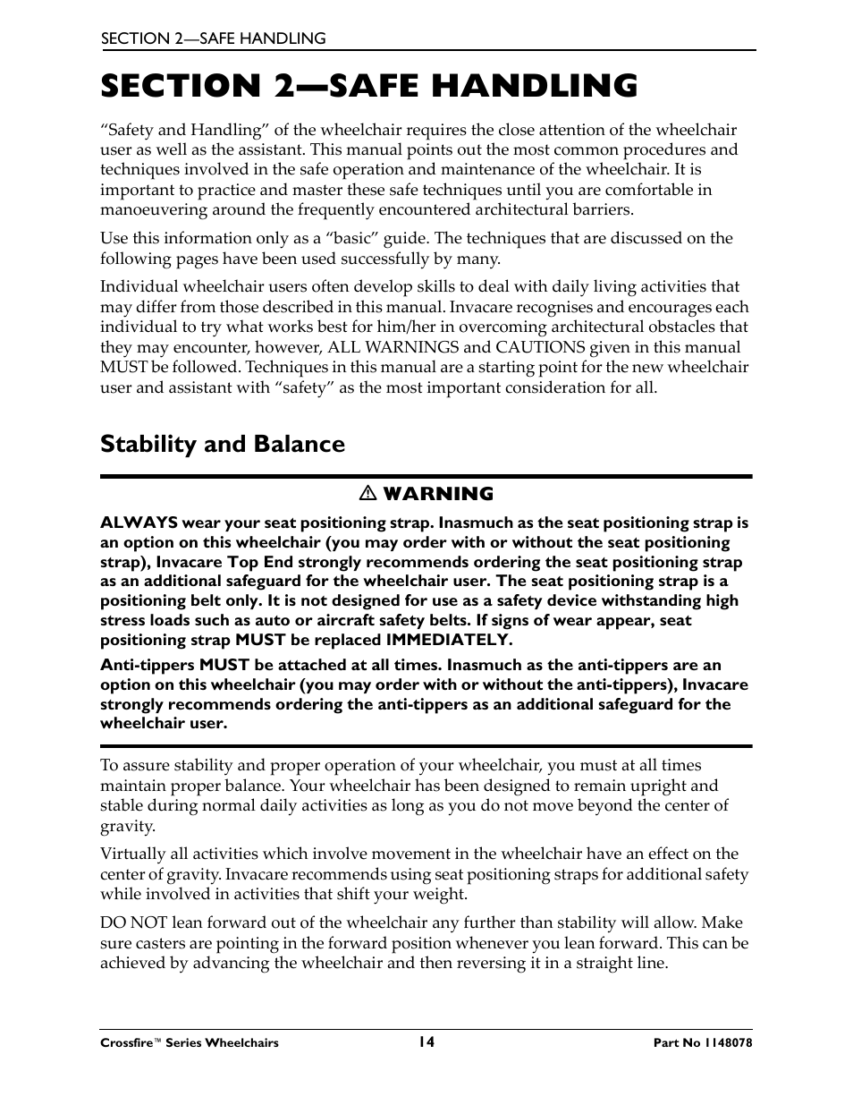 Stability and balance | Invacare CROSSFIRE T6 User Manual | Page 14 / 60