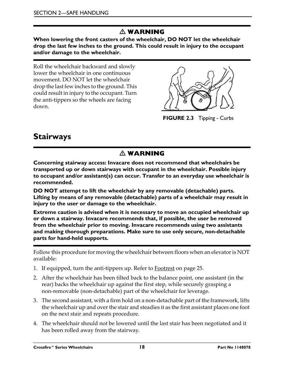 Stairways | Invacare CROSSFIRE T6 User Manual | Page 18 / 60