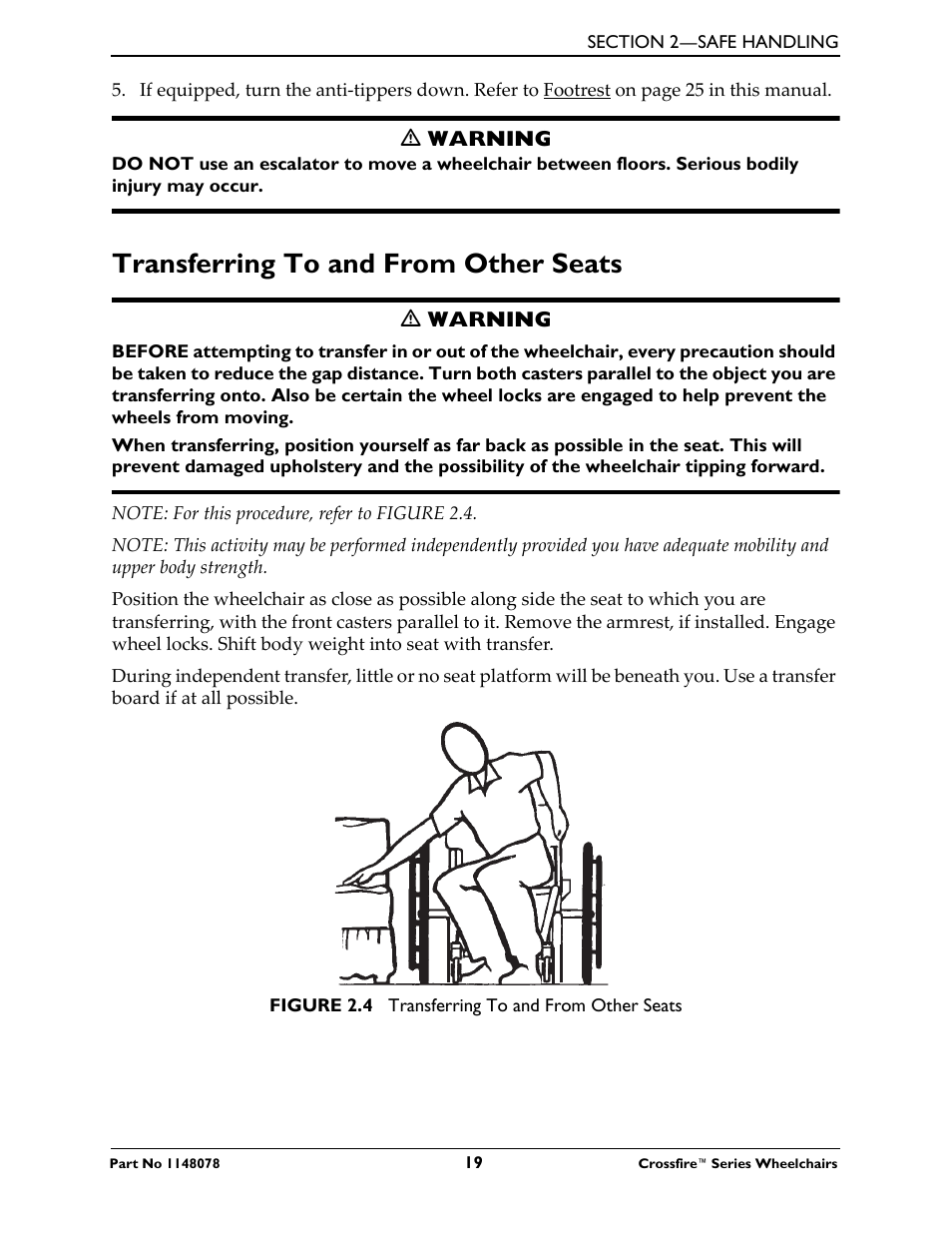 Transferring to and from other seats | Invacare CROSSFIRE T6 User Manual | Page 19 / 60