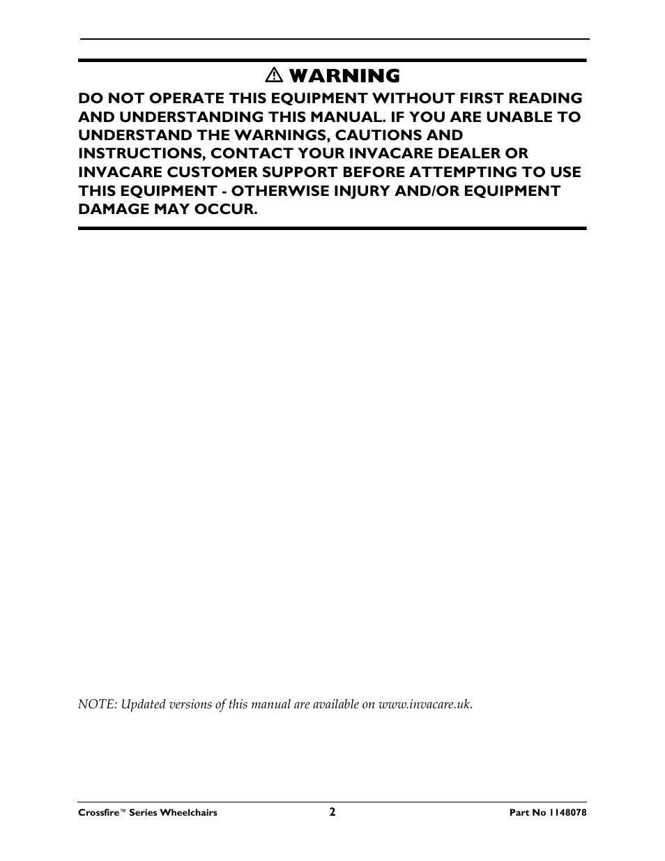 Ƽ warning | Invacare CROSSFIRE T6 User Manual | Page 2 / 60