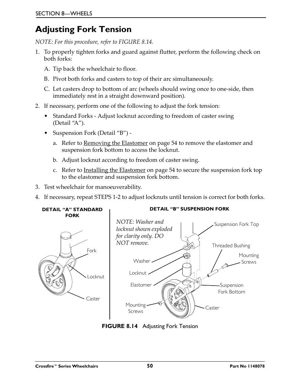 Adjusting fork tension | Invacare CROSSFIRE T6 User Manual | Page 50 / 60