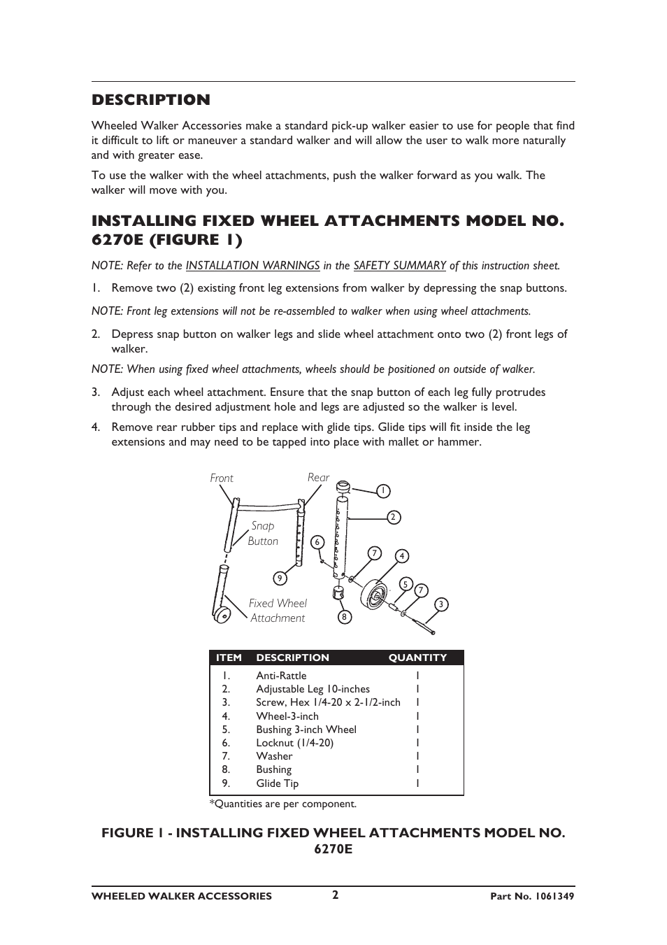 Description | Invacare 6267E User Manual | Page 2 / 20