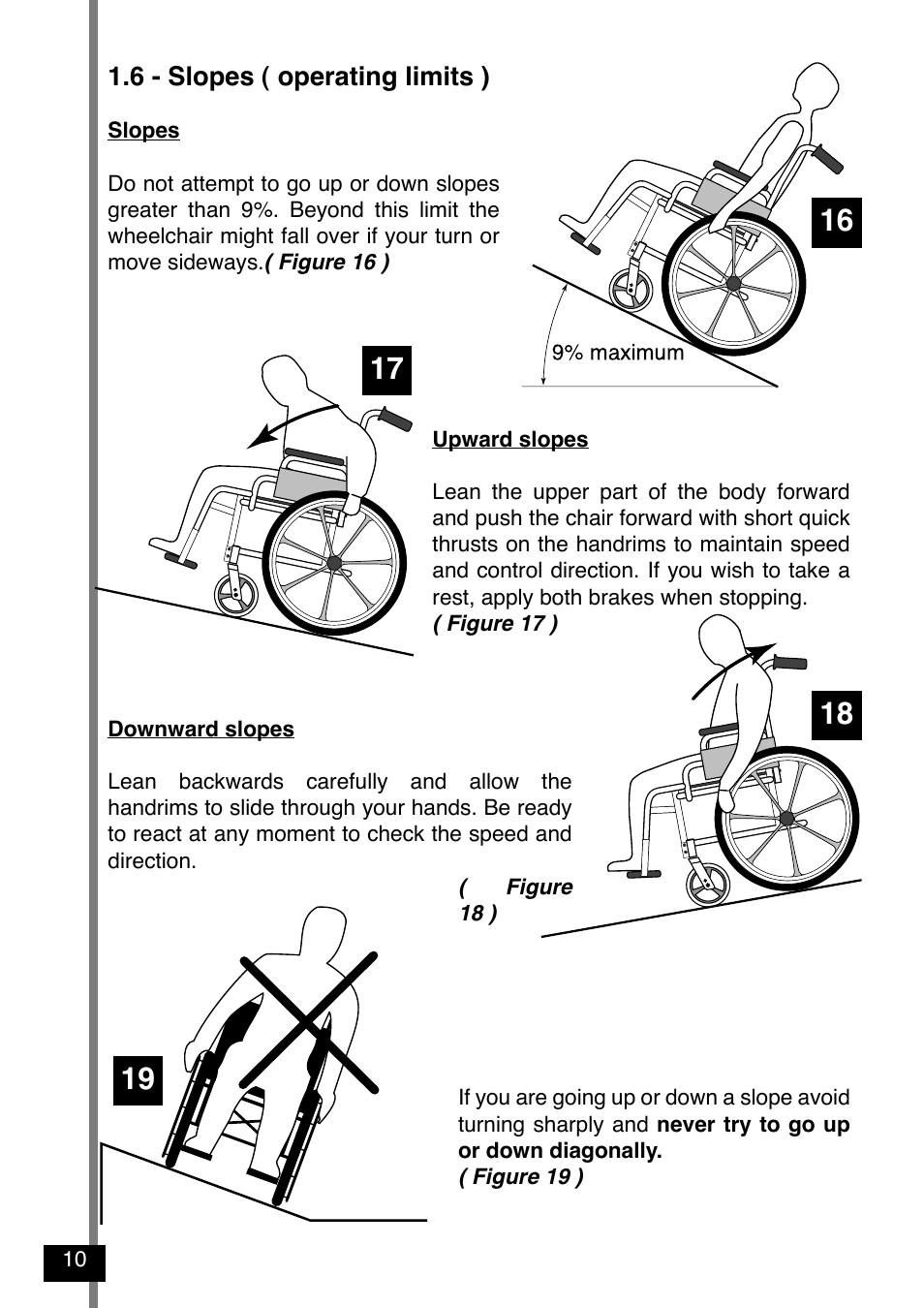 6 - slopes ( operating limits ) | Invacare Variance Plus User Manual | Page 12 / 36