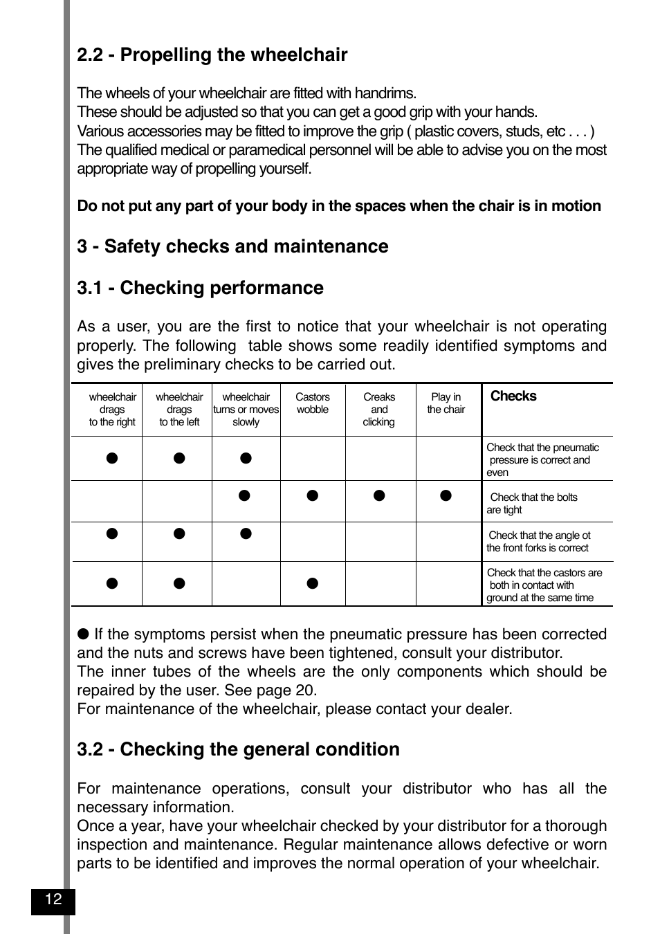 2 - propelling the wheelchair, 2 - checking the general condition | Invacare Variance Plus User Manual | Page 14 / 36