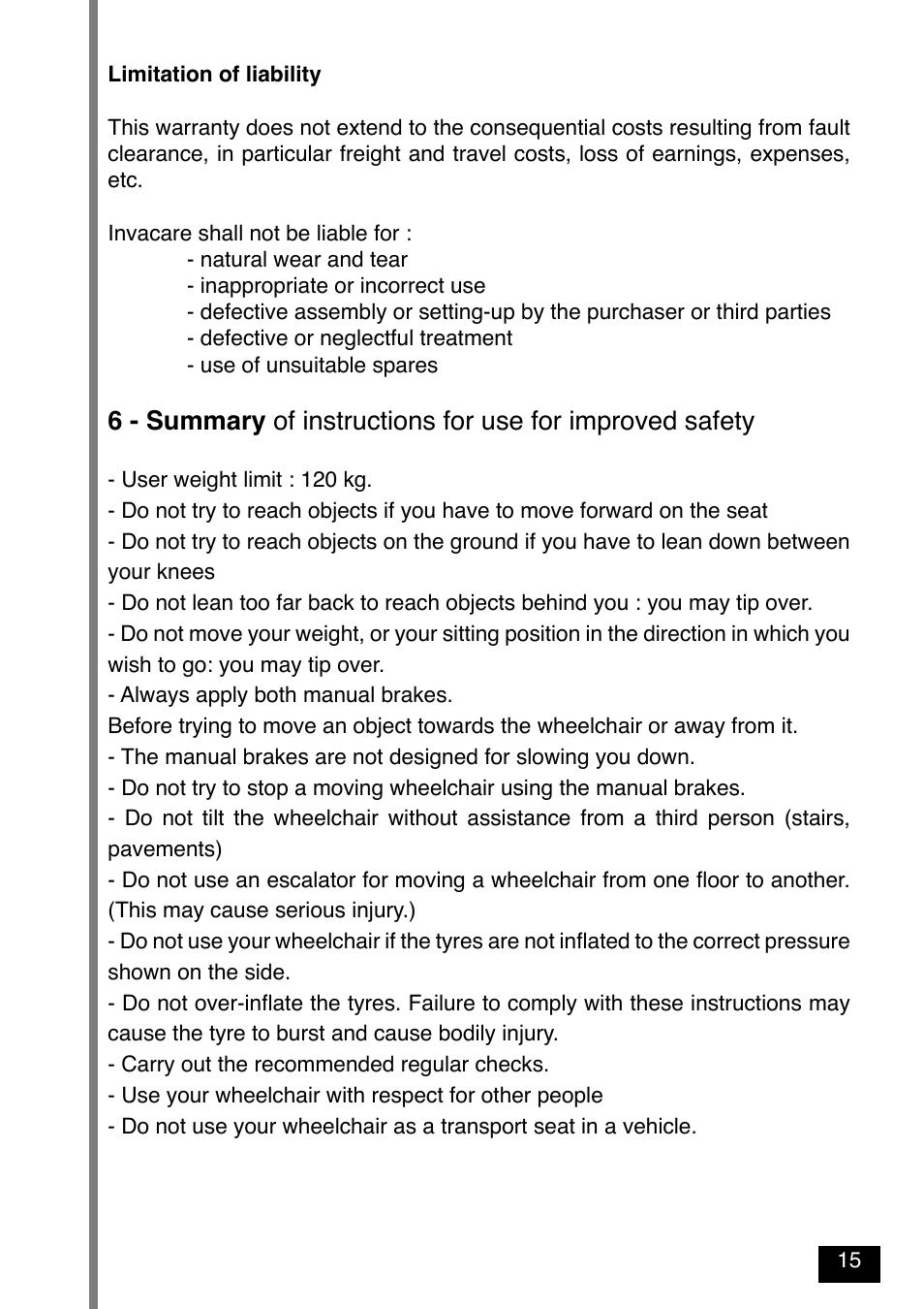 Invacare Variance Plus User Manual | Page 17 / 36
