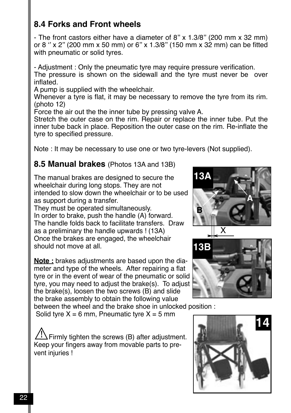 13b 13a, 4 forks and front wheels, 5 manual brakes | Ab x | Invacare Variance Plus User Manual | Page 24 / 36