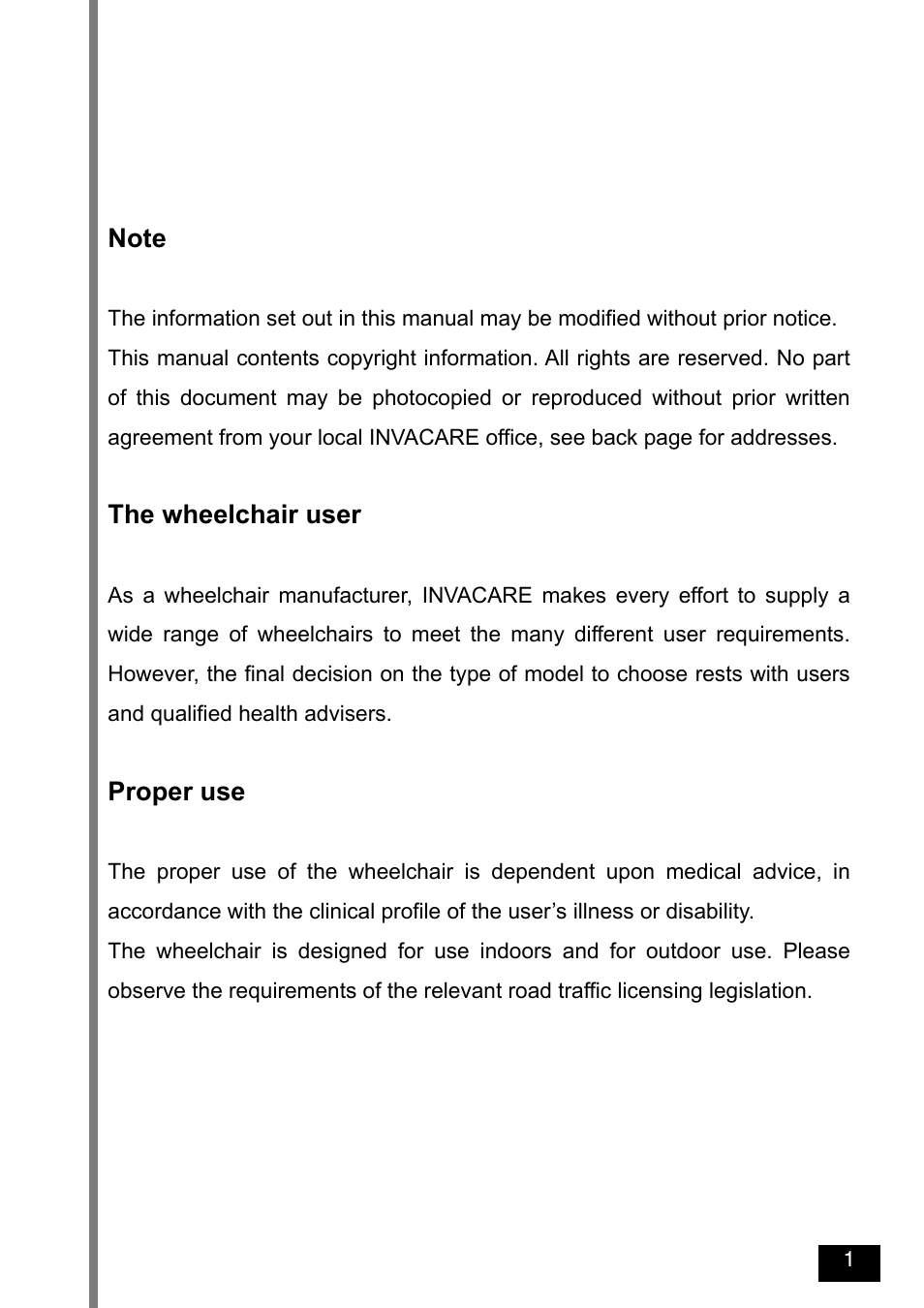 The wheelchair user, Proper use | Invacare Variance Plus User Manual | Page 3 / 36