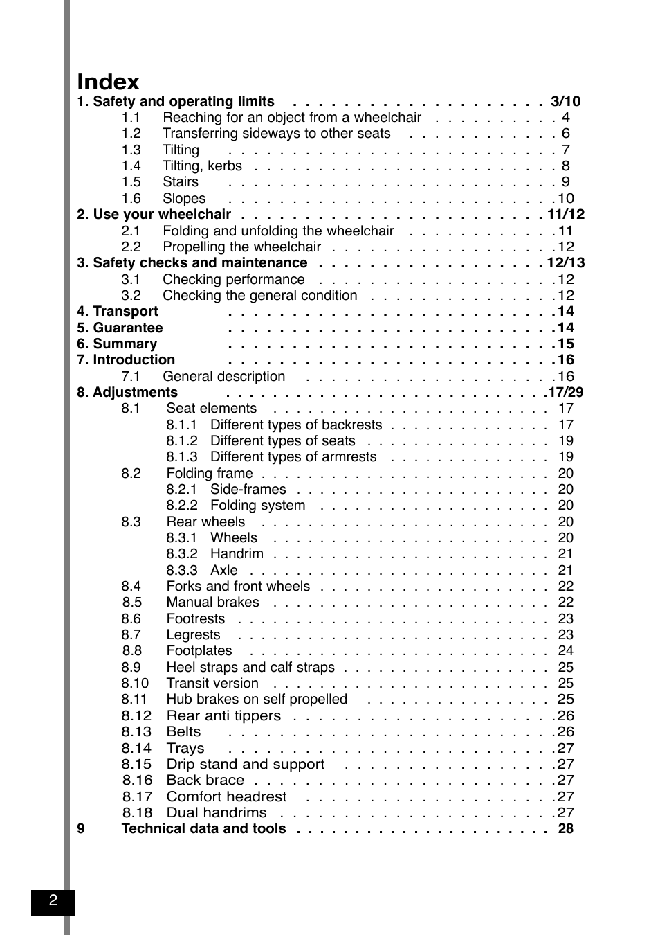 Index | Invacare Variance Plus User Manual | Page 4 / 36