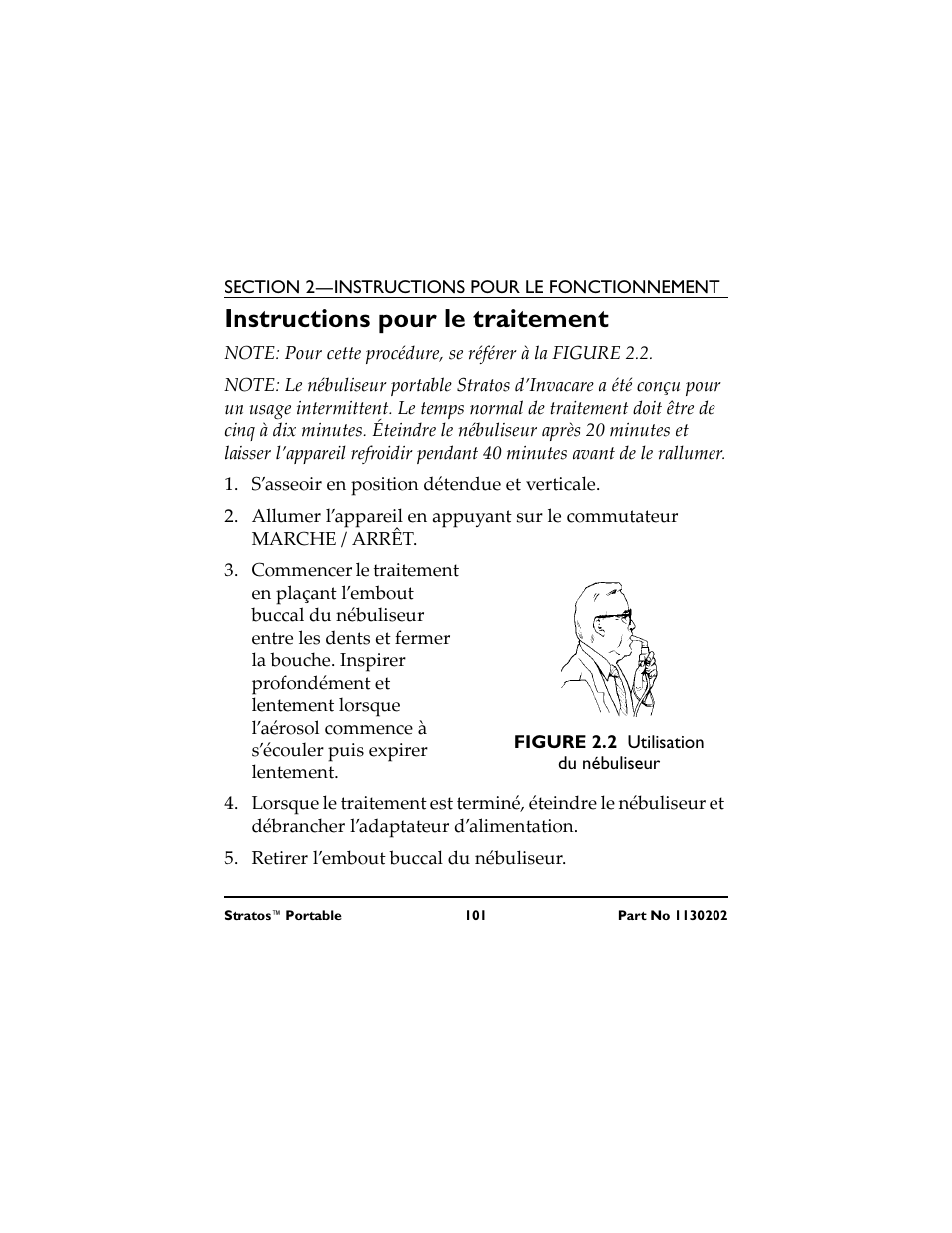 Figure 2.2 utilisation du nébuliseur, Instructions pour le traitement | Invacare IRC 1720 User Manual | Page 101 / 124