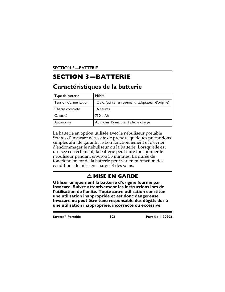 Ƽ mise en garde | Invacare IRC 1720 User Manual | Page 103 / 124