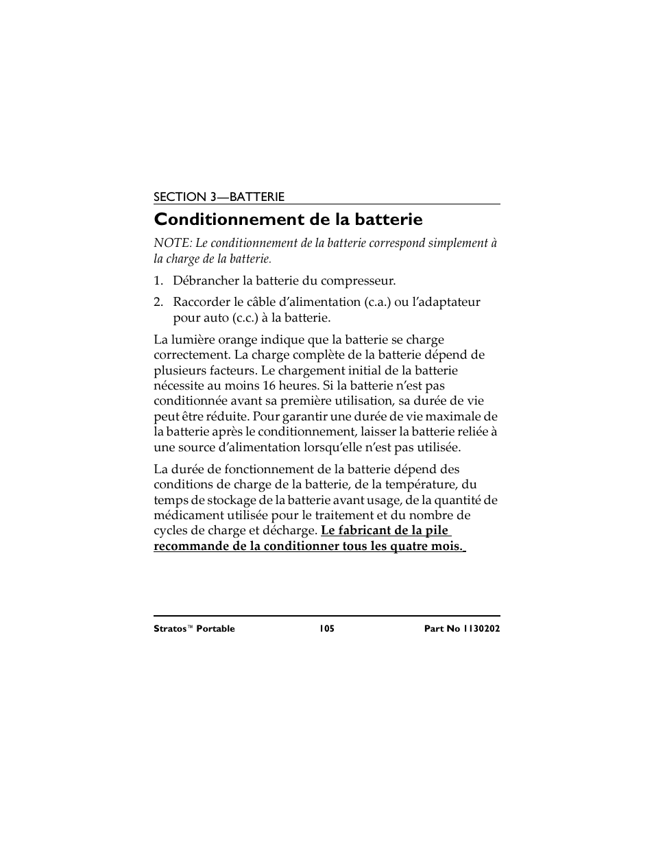 Conditionnement de la batterie | Invacare IRC 1720 User Manual | Page 105 / 124