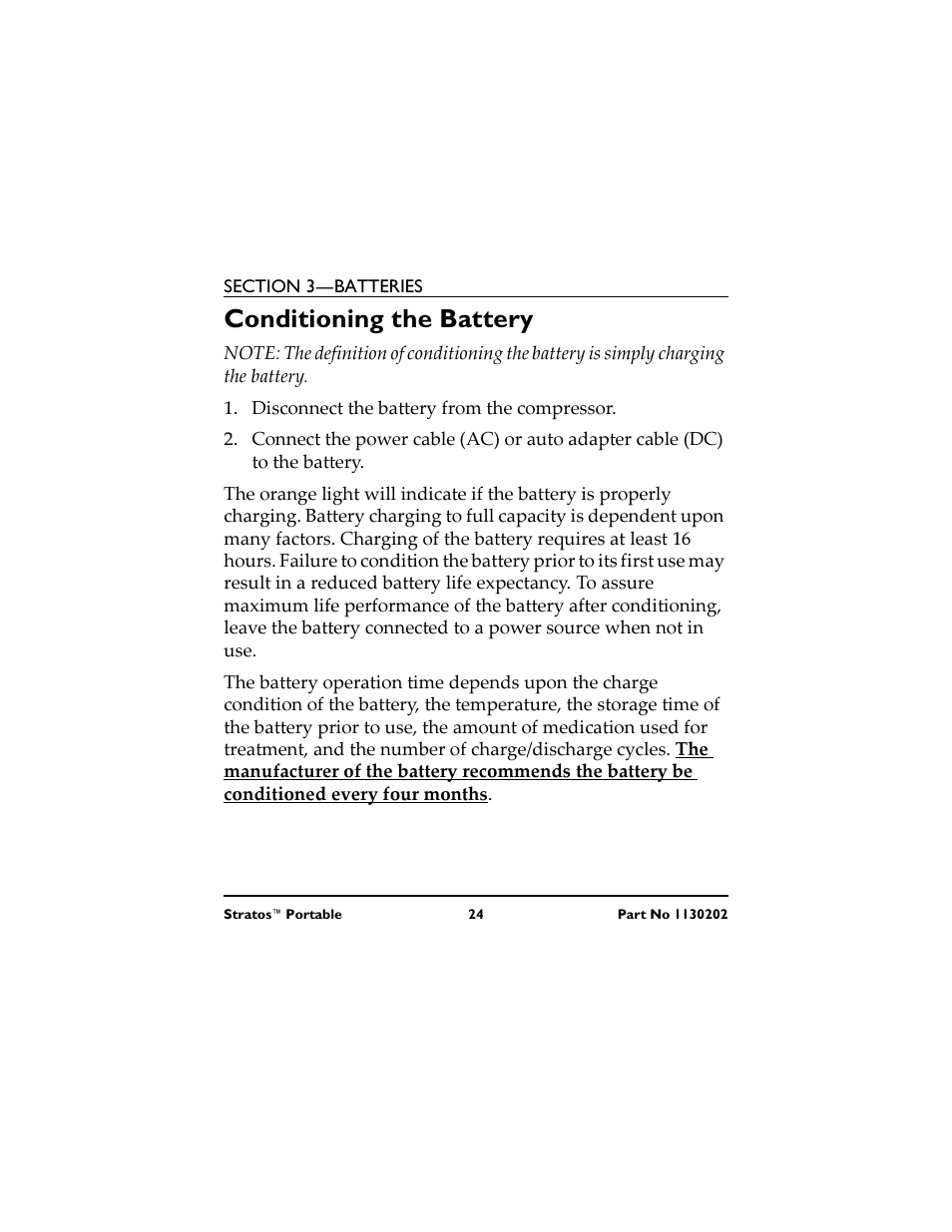 Conditioning the battery, Disconnect the battery from the compressor, Acondicionamiento | Desconecte la pila del compresor, Conditionnement de la batterie, Débrancher la batterie du compresseur | Invacare IRC 1720 User Manual | Page 24 / 124