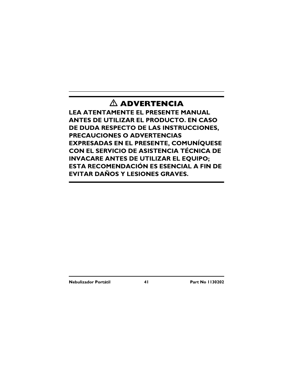 Advertencia | Invacare IRC 1720 User Manual | Page 41 / 124