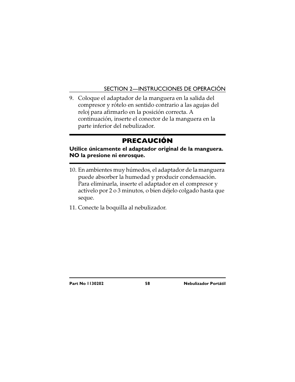 Precaución | Invacare IRC 1720 User Manual | Page 58 / 124