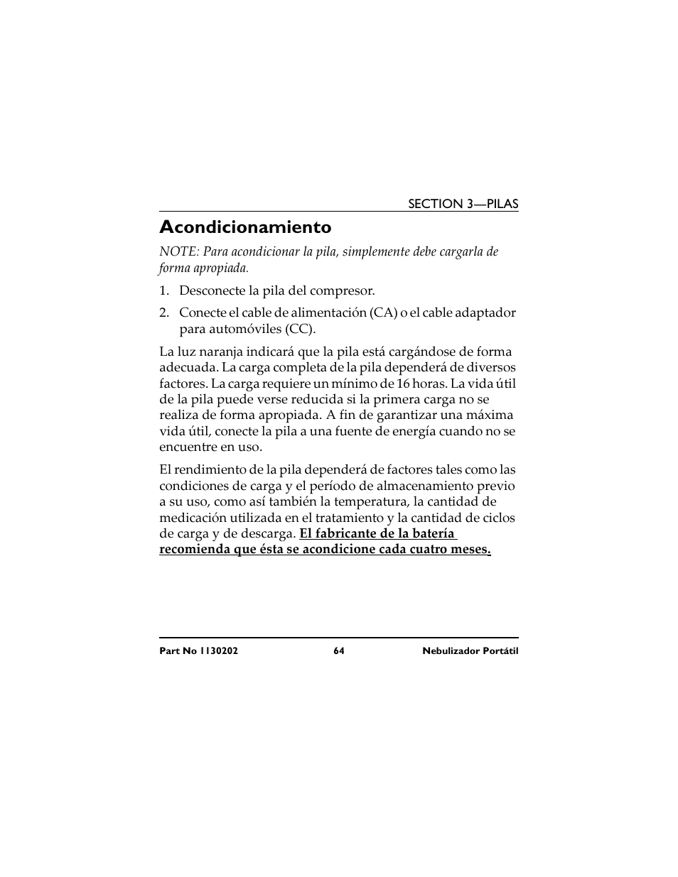 Acondicionamiento | Invacare IRC 1720 User Manual | Page 64 / 124