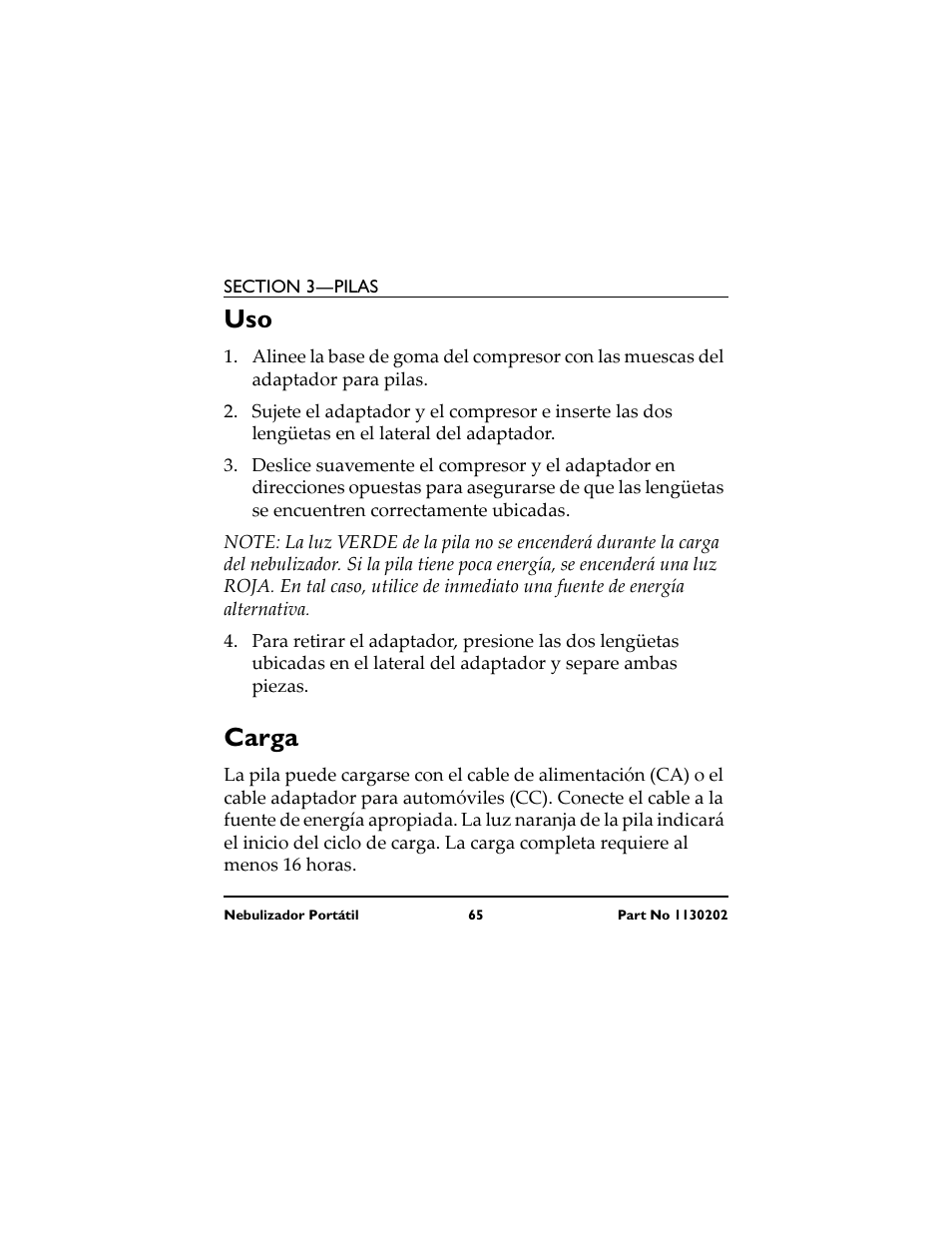 Carga | Invacare IRC 1720 User Manual | Page 65 / 124