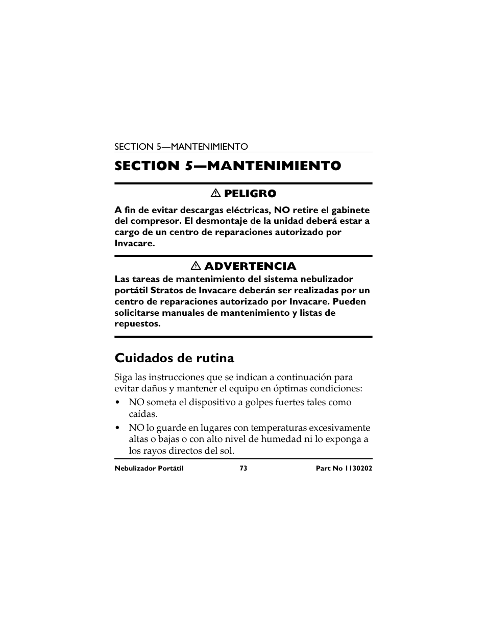 C advertencia, Cuidados de rutina | Invacare IRC 1720 User Manual | Page 73 / 124