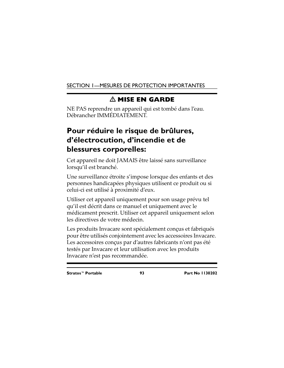 M mise en garde | Invacare IRC 1720 User Manual | Page 93 / 124