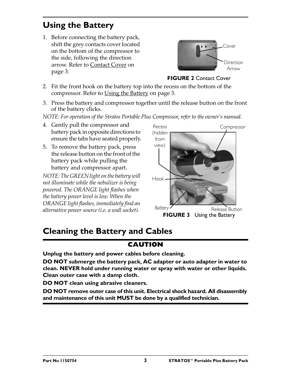 Using the battery, Cleaning the battery and cables | Invacare Stratos Portable Plus Battery Pack IRC 1731 User Manual | Page 3 / 4