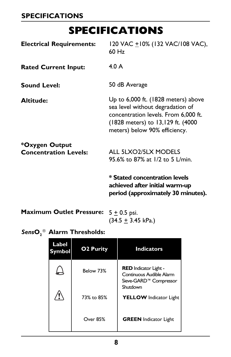 Specifications | Invacare IRC5LXO2 User Manual | Page 8 / 44