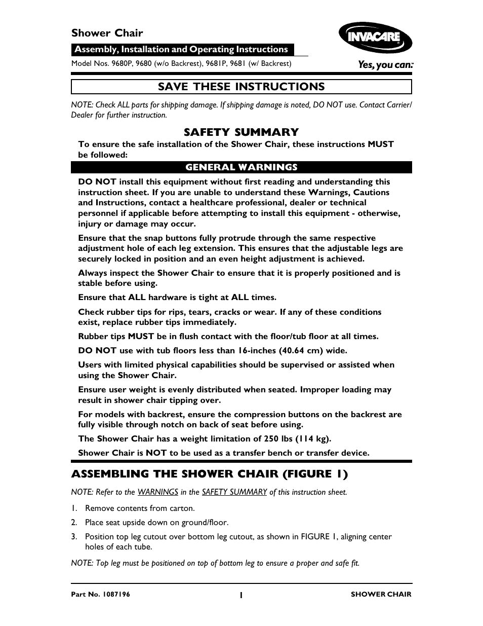 Invacare 9680P User Manual | 12 pages