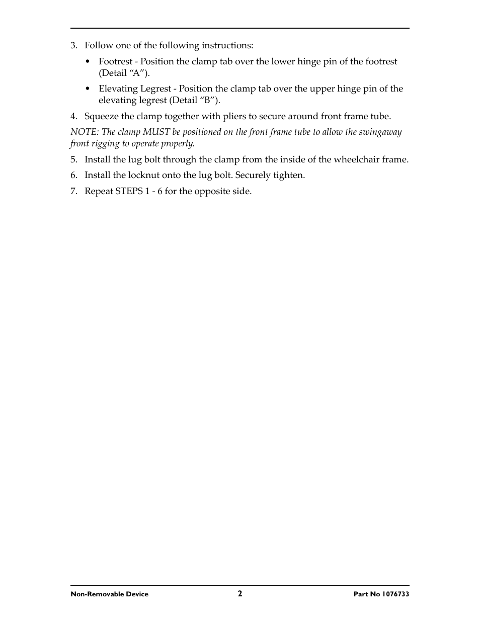 Invacare Non-Removable Device 1820 User Manual | Page 2 / 4