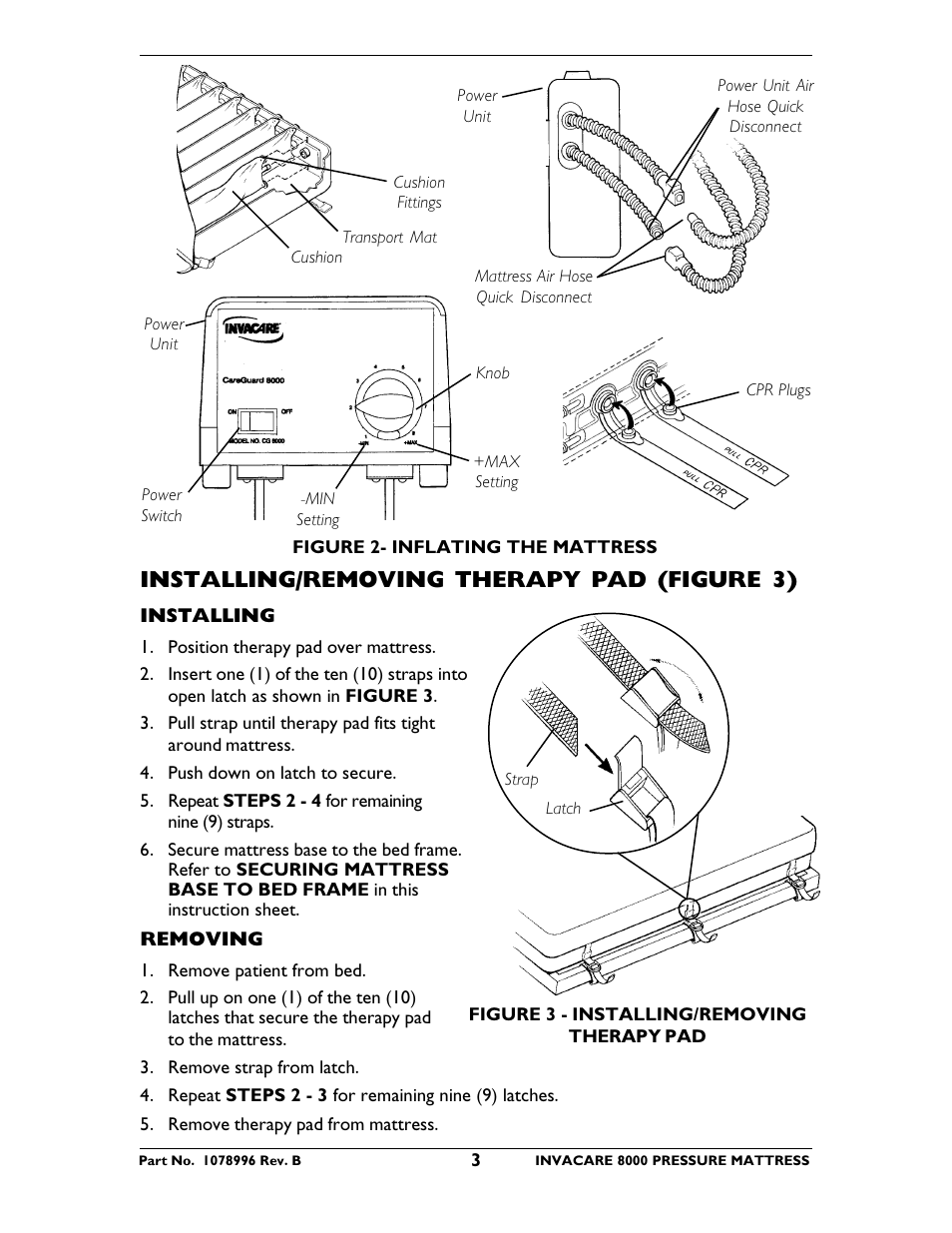 Installing/removing therapy pad (figure 3) | Invacare CG8000 User Manual | Page 3 / 8