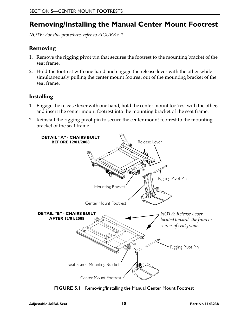 Removing installing | Invacare Adjustable ASBA Seat User Manual | Page 18 / 76