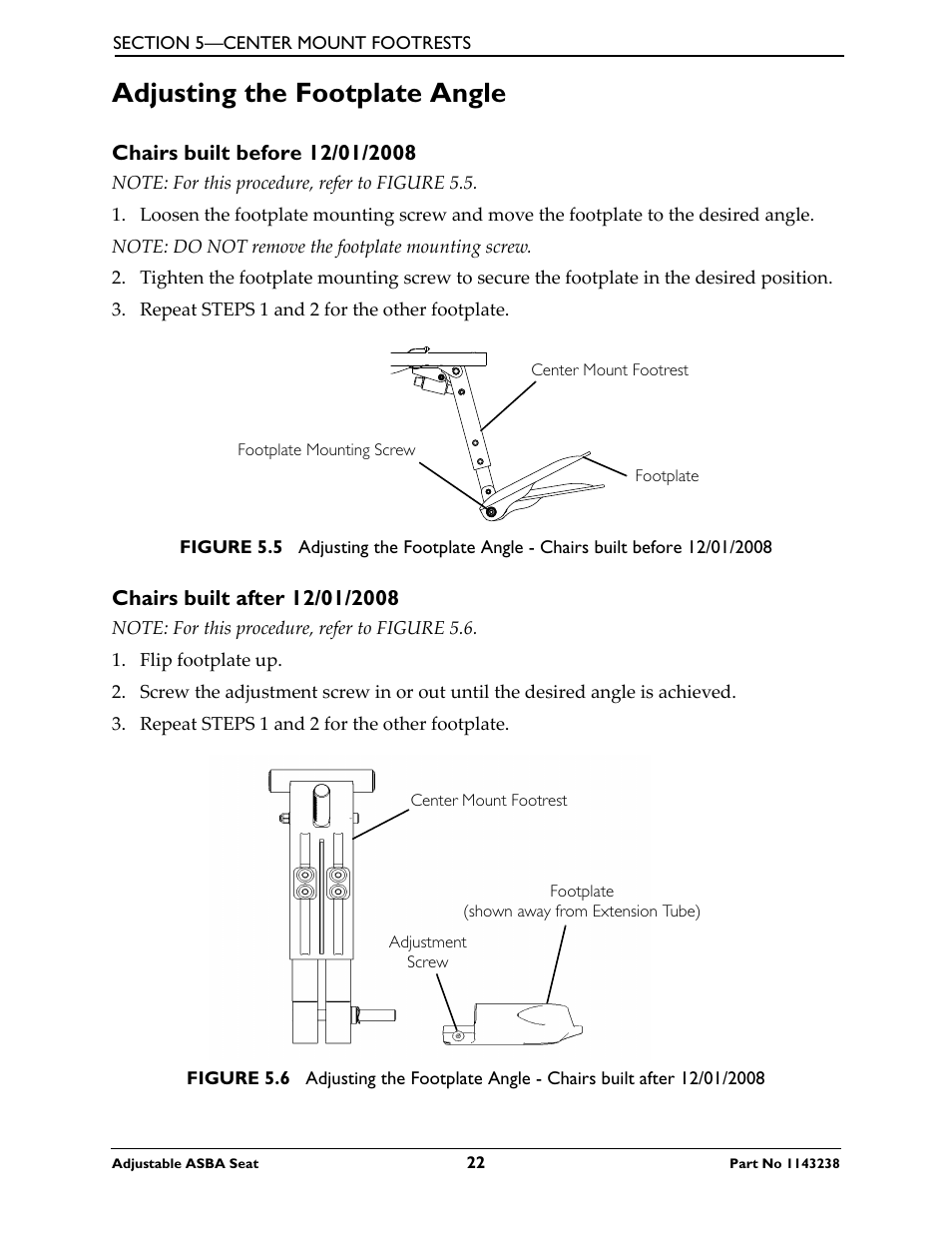 Adjusting the footplate angle | Invacare Adjustable ASBA Seat User Manual | Page 22 / 76