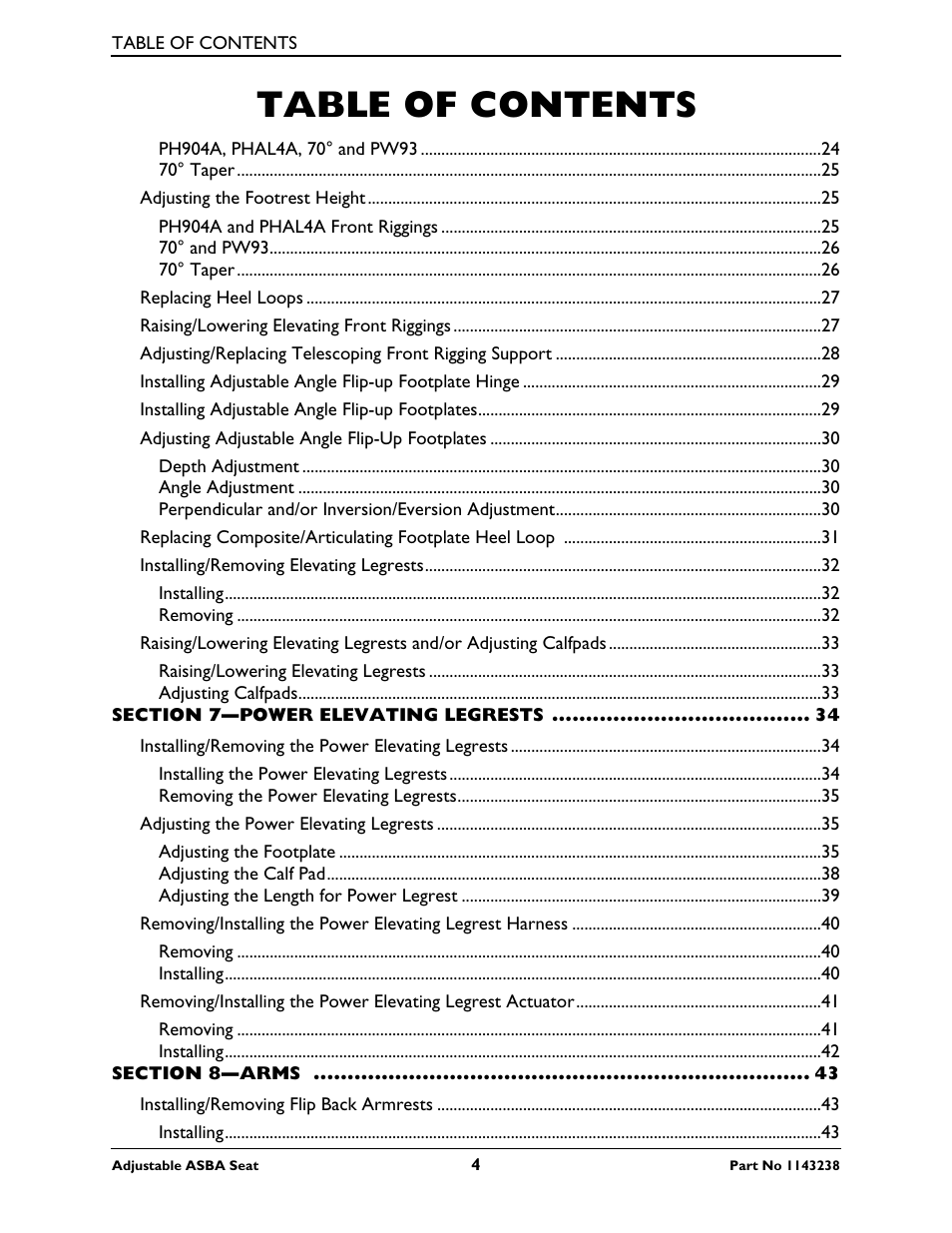 Invacare Adjustable ASBA Seat User Manual | Page 4 / 76