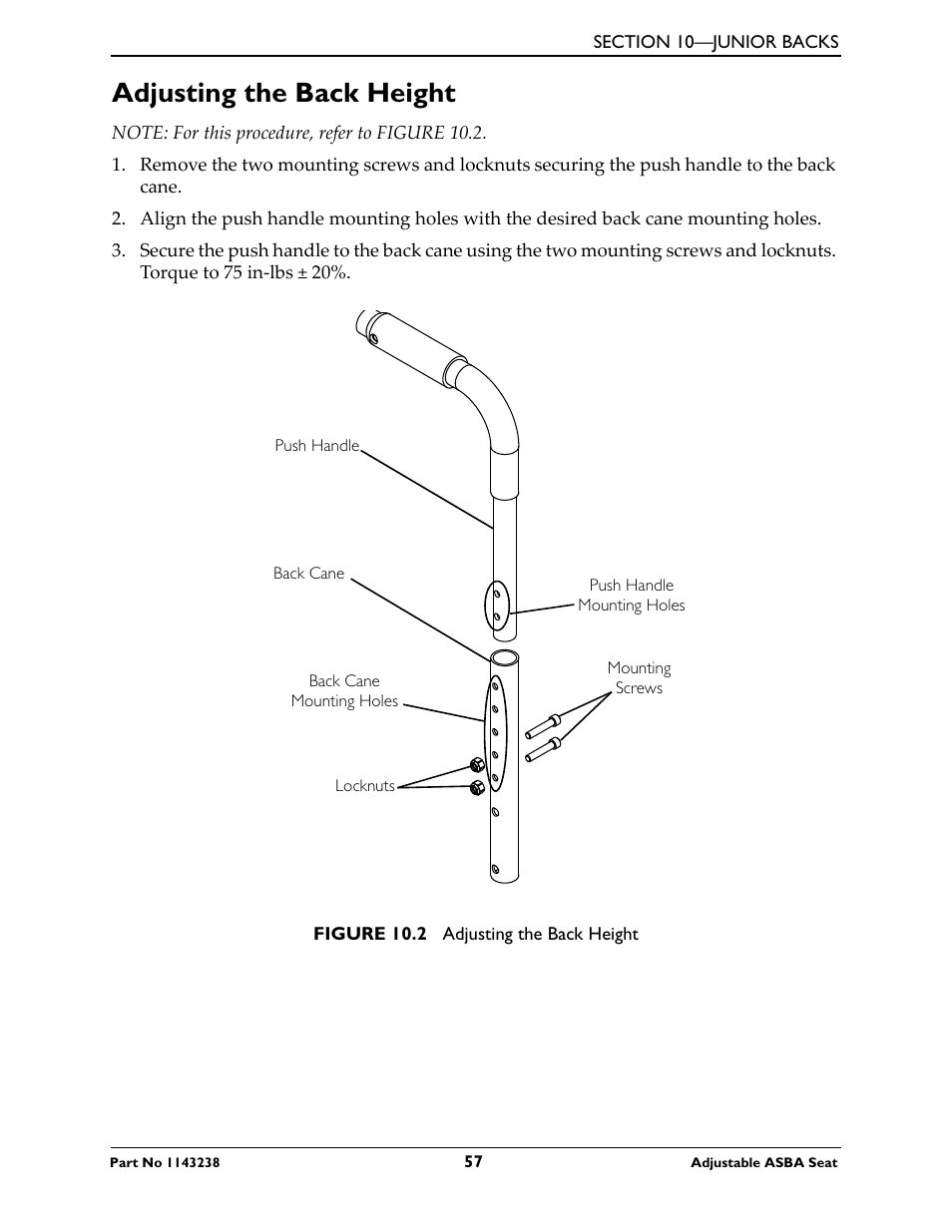 Adjusting the back height | Invacare Adjustable ASBA Seat User Manual | Page 57 / 76