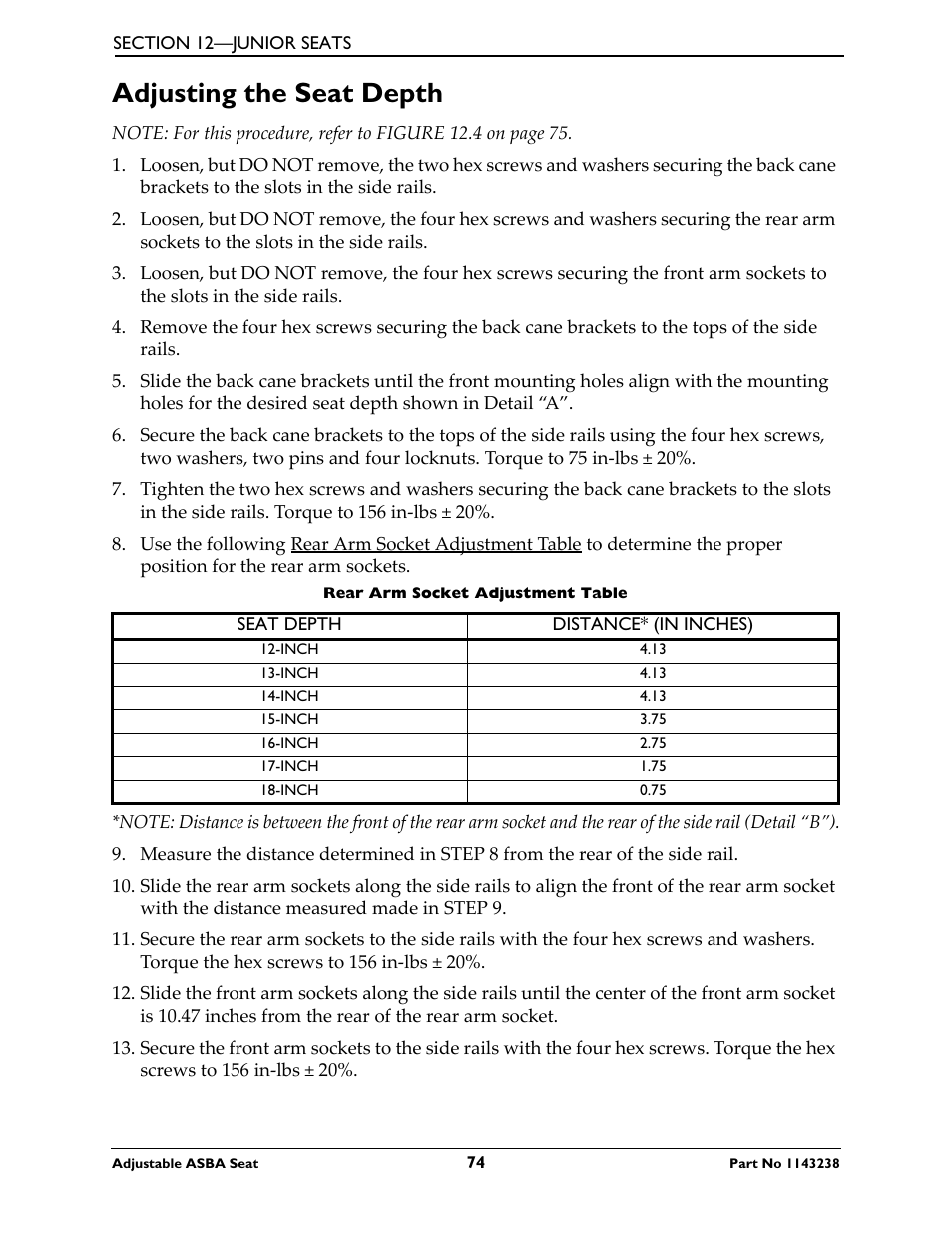 Adjusting the seat depth | Invacare Adjustable ASBA Seat User Manual | Page 74 / 76